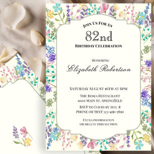 Colourful Wildflowers 82nd Birthday Party Invitation