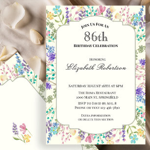 Colourful Wildflowers 86th Birthday Party Invitation