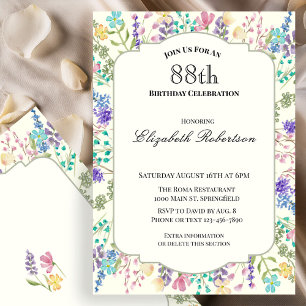 Colourful Wildflowers 88th Birthday Party Invitation