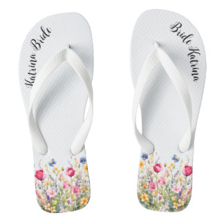 Colourful Wildflowers Adult Flip Flops, Wide Strap Thongs