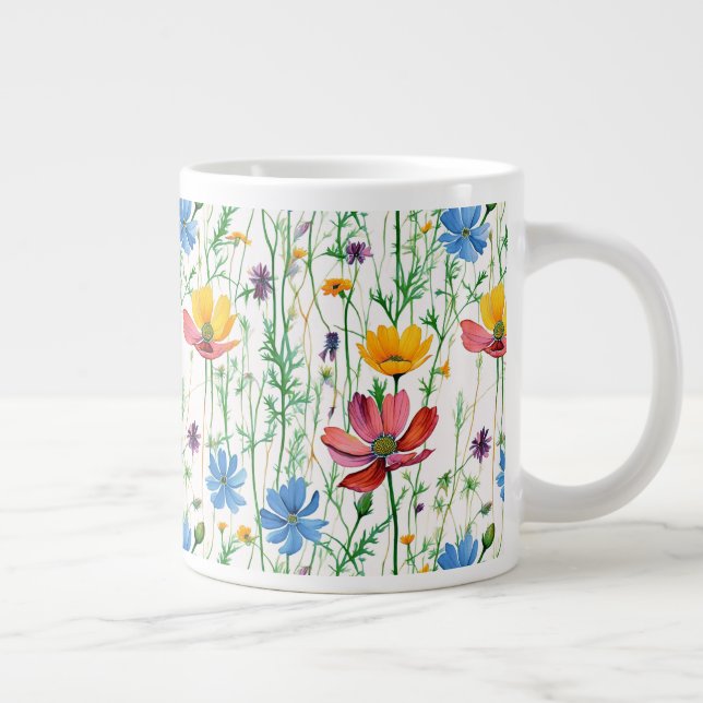Colourful Wildflowers and Green Grass Large Coffee Mug (Right)