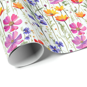 Colourful Wildflowers and Green Grass Wrapping Paper