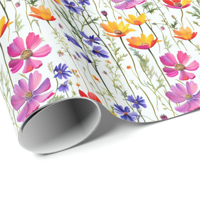 Colourful Wildflowers and Green Grass Wrapping Paper (Roll Corner)