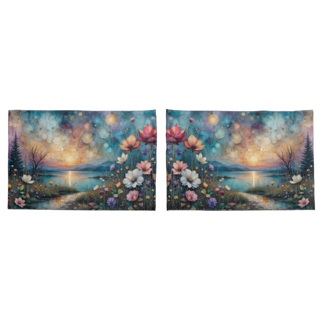 Colourful Wildflowers at Waters Edge  Pillowcase (Back-Set)