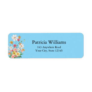 Colourful Wildflowers Baby Blue Return Address Label