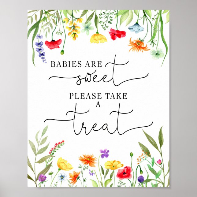 Colourful wildflowers baby shower favours sign (Front)