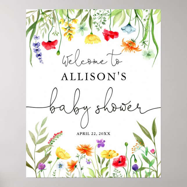 Colourful wildflowers baby shower welcome sign (Front)