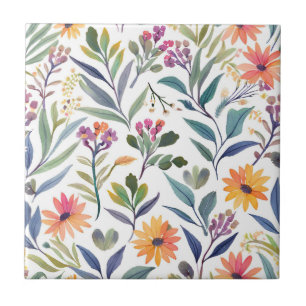 Colourful Wildflowers   Beautiful Floral Watercolo Ceramic Tile
