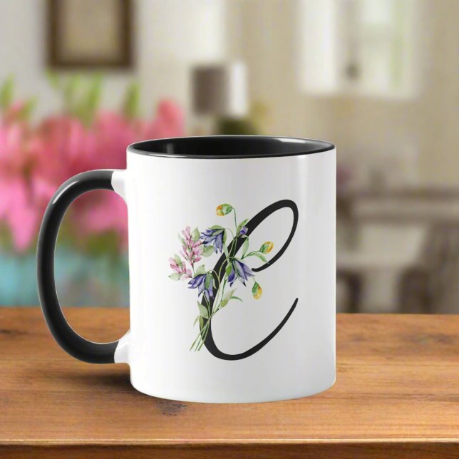 Colourful Wildflowers & Black Initial "C" Pretty  Mug (Creator Uploaded)