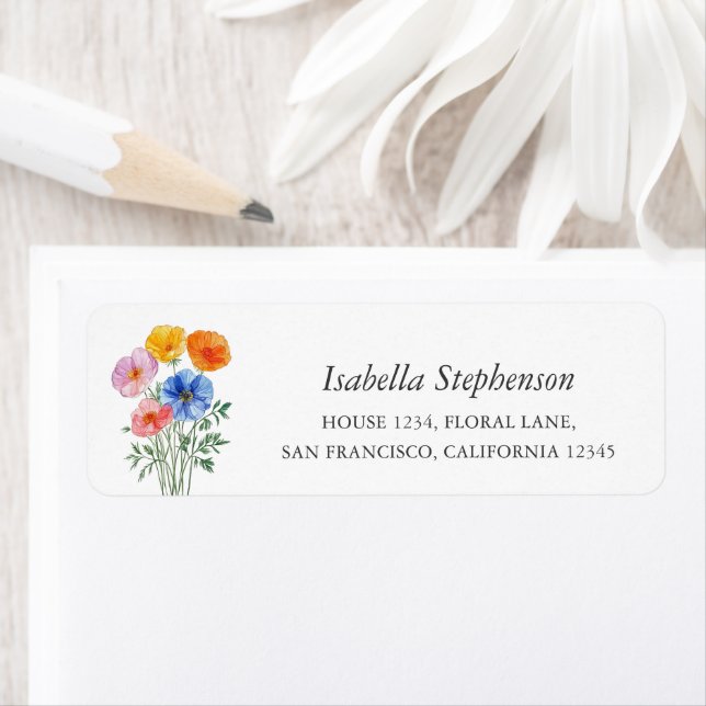 Colourful Wildflowers Boho Return Address Label (Insitu)