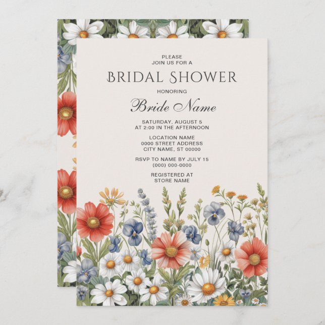 Colourful Wildflowers Bridal Shower Invitation (Front/Back)