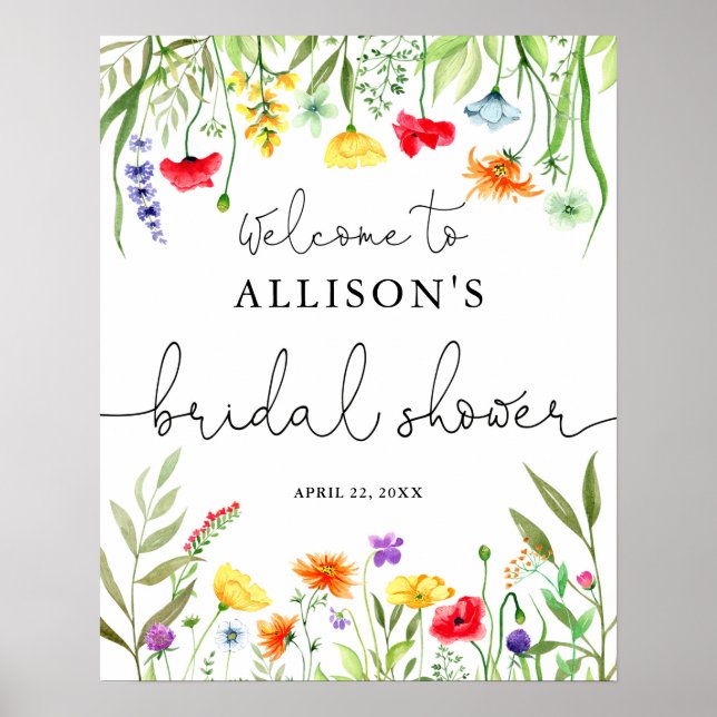 Colourful wildflowers bridal shower welcome sign (Front)