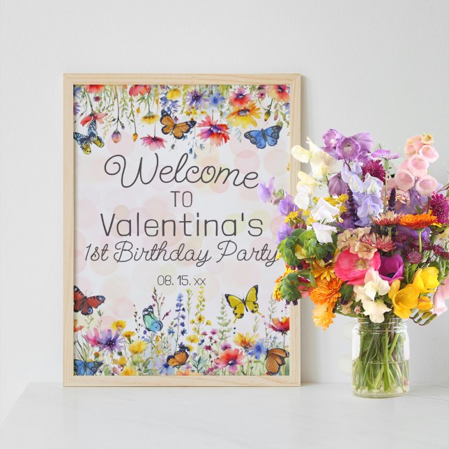 Colourful Wildflowers & Butterflies Party Welcome Poster (Creator Uploaded)