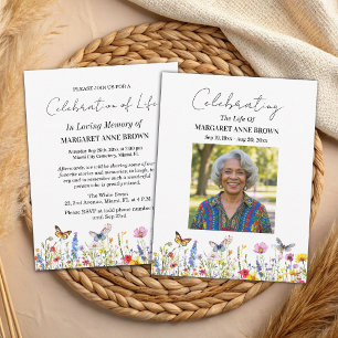 Colourful Wildflowers Celebration Of Life Photo  Invitation