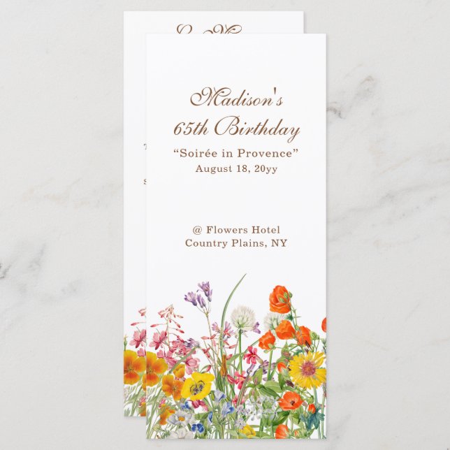 Colourful Wildflowers Country 65th Birthday Menu (Front/Back)