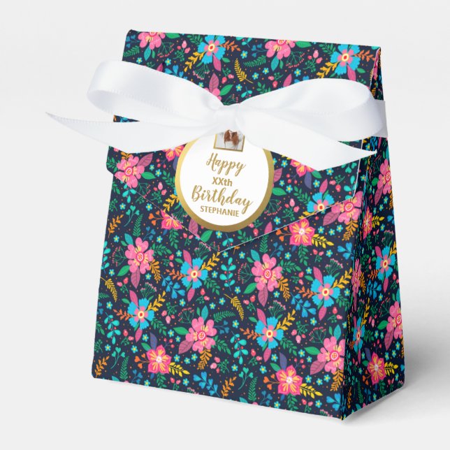 Colourful Wildflowers, Custom Photo, Birthday Part Favour Box (Front Side)