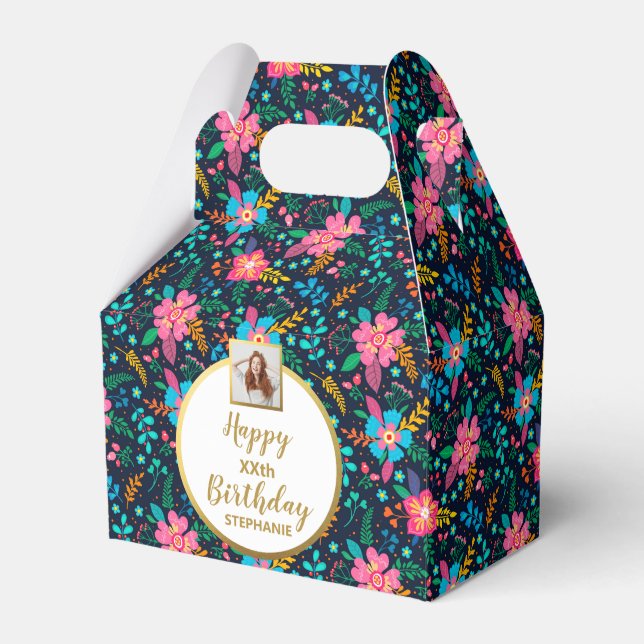 Colourful Wildflowers, Custom Photo, Happy Birthda Favour Box (Front Side)