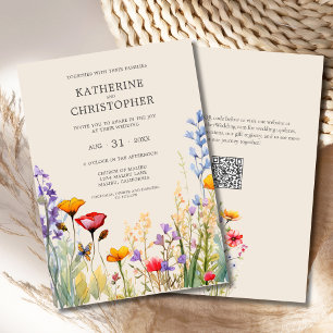 Colourful Wildflowers Elegant Beige Wedding Invitation