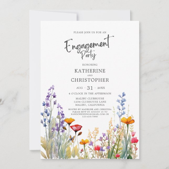 Colourful Wildflowers Elegant Engagement Party Invitation (Front)