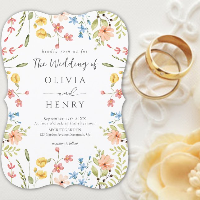Colourful Wildflowers Elegant Garden Wedding  Invitation (Creator Uploaded)