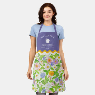 Colourful Wildflowers Floral Pattern Monogram Apro Apron