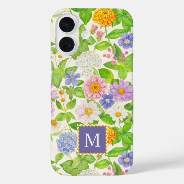 Colourful Wildflowers Floral Pattern Monogram Case-Mate iPhone Case (Back)