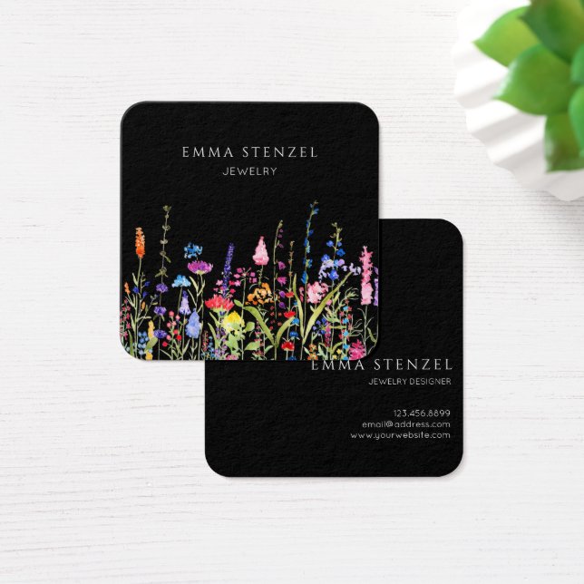 Colourful Wildflowers Floral Square Business Card (Desk)