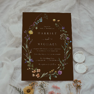 Colourful Wildflowers Floral Wreath Wedding Invitation