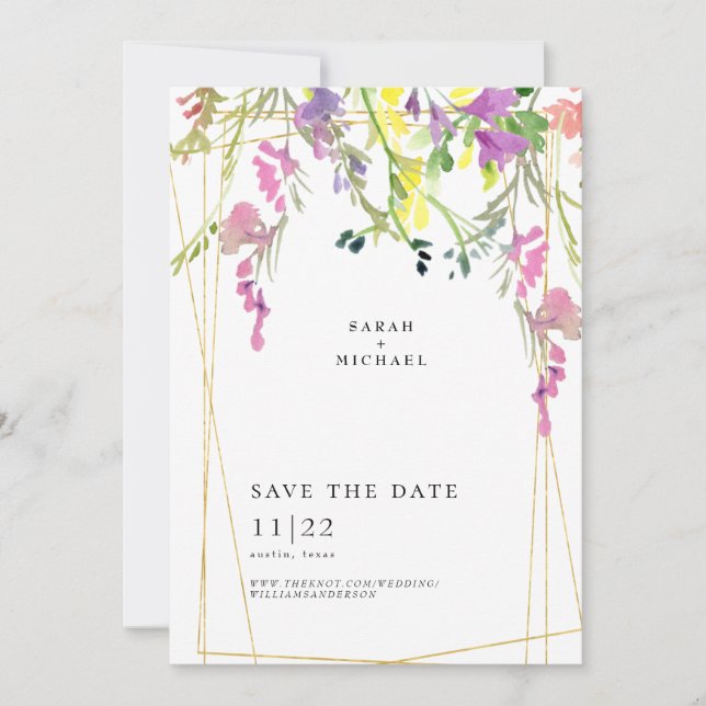 Colourful Wildflowers Geometric Save The Date (Front)