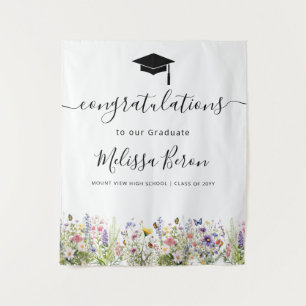 Colourful Wildflowers Graduation Banner Tapestry