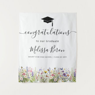 Colourful Wildflowers Graduation Banner Tapestry