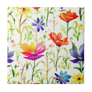 Colourful Wildflowers in a Field Ceramic Tile