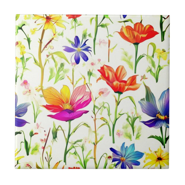 Colourful Wildflowers in a Field Ceramic Tile (Front)