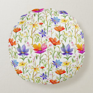 Colourful Wildflowers in a Field Round Cushion