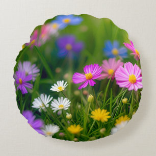 Colourful Wildflowers in The Field-17260 Round Cushion