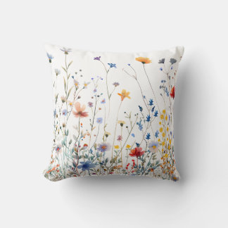 Colourful Wildflowers in Watercolor Art Cushion