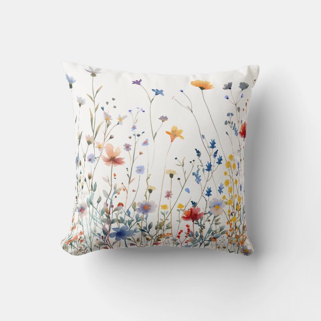 Colourful Wildflowers in Watercolor Art Cushion (Front)