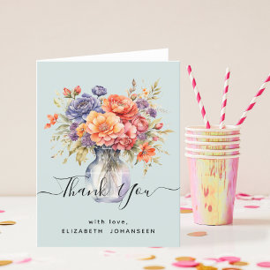 Colourful Wildflowers Mason Jar Blue Bridal Shower Thank You Card