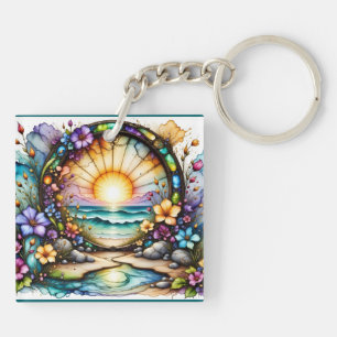 Colourful Wildflowers Ocean Portal Key Ring