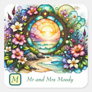 Colourful Wildflowers Ocean Portal  Square Sticker