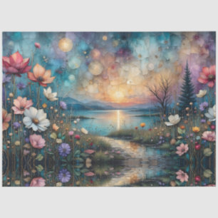 Colourful Wildflowers on Waters Edge Landscape Tissue Paper