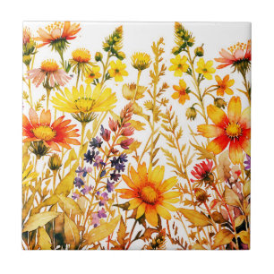 Colourful wildflowers painting ceramic tile