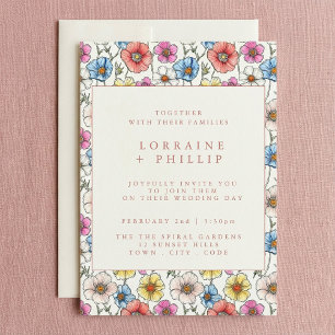 Colourful wildflowers pattern wedding invitation