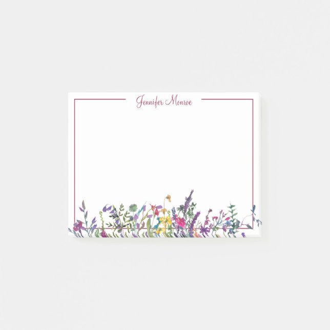 Colourful wildflowers personalised post-it notes (Front)