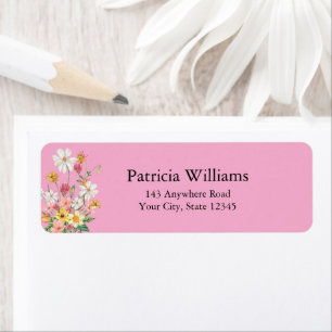 Colourful Wildflowers Pink Return Address Label