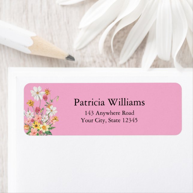 Colourful Wildflowers Pink Return Address Label (Insitu)