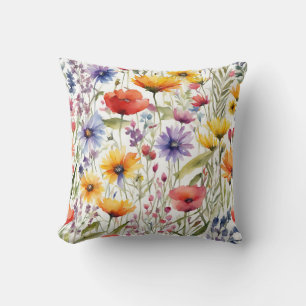 Colourful Wildflowers Poppies And Daisies Cushion
