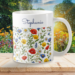 Colourful Wildflowers Pretty Floral Personalised Coffee Mug