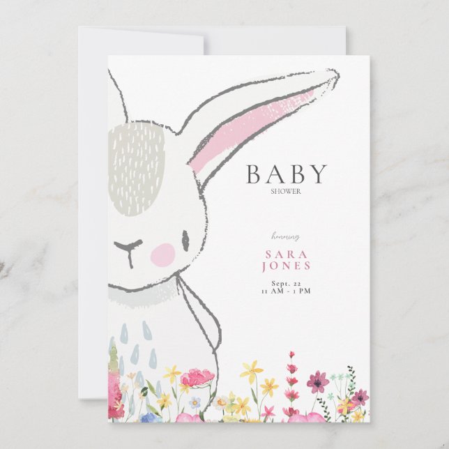 Colourful Wildflowers Rabbit Baby Shower  Invitation (Front)