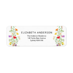 Colourful wildflowers return address label
